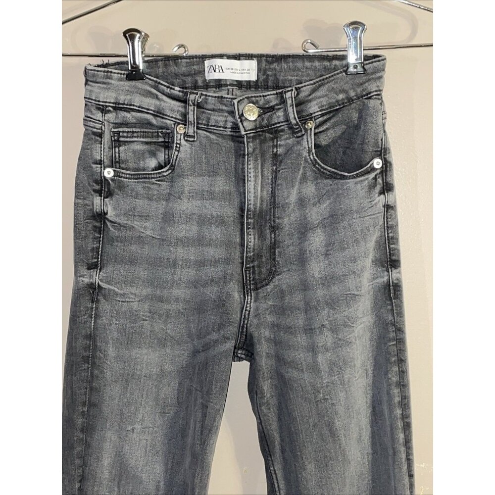 Zara Skinny Gray Jeans Stretch Ankle Slit No Flaws 90% Eco Grown Cotto Wms Sz 4 - Picture 2 of 10